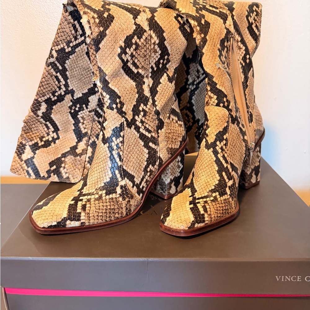 Vince Camuto Gravana Snakeskin Block Heel Boots